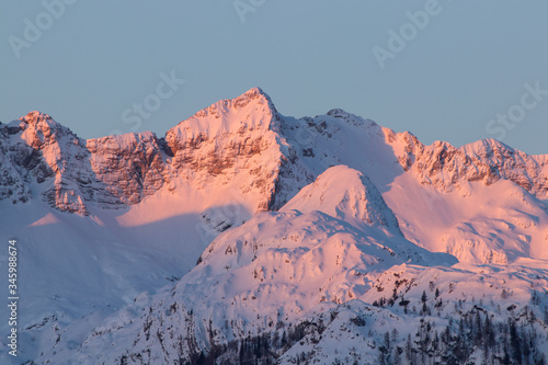 Sunlit mountains in Bohinj valley