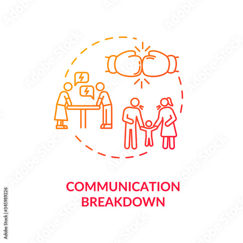 Communication breakdown concept icon. Family argument, partners conflict idea thin line illustration. Wife and husband dispute. Vector isolated outline RGB color drawing