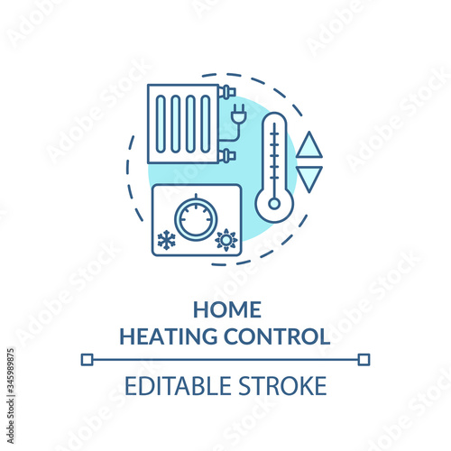 Home heating control turquoise concept icon. Household air conditioning. Smart house system. Resource saving idea thin line illustration. Vector isolated outline RGB color drawing. Editable stroke