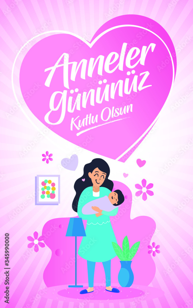 Happy Mother's Day greeting card. Translation: Anneler günü kutlu olsun tebrik kartı. Happy Mother's Day greeting card. Translation: Anneler günü kutlu olsun tebrik kartı.