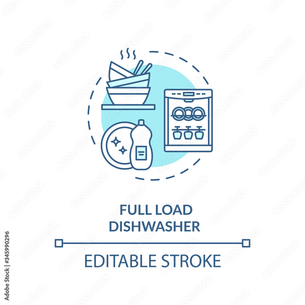 Full load dishwasher turquoise concept icon. Preserve electricity