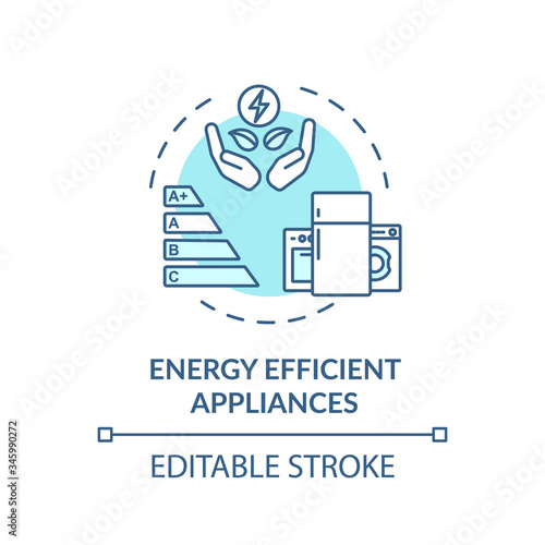 Energy efficient appliance turquoise concept icon. Electricity economy with smart house. Resource saving idea thin line illustration. Vector isolated outline RGB color drawing. Editable stroke