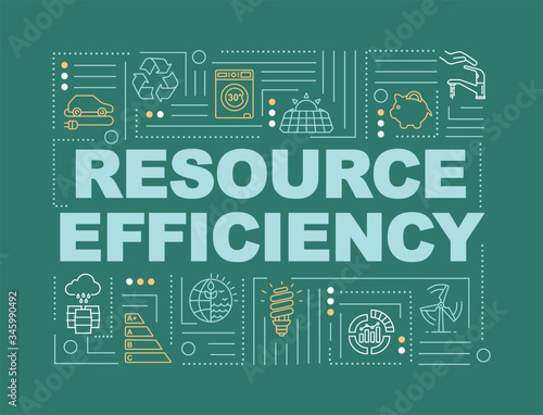Resources efficiency word concepts banner. Cost effectiveness and sustainability infographics with linear icons on dark green background. Isolated typography. Vector outline RGB color illustration