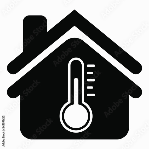 House and thermometer icon. Illustration of the temperature in the house. Weather station. Temperature sensor. Vector icon.