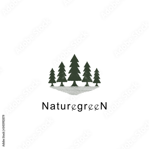 Naturegreen Logo. Rustic Retro Vintage pine, fir, hemlock, spruce, conifer, cedar, coniferous, cypress, larch, pinus trees logo design