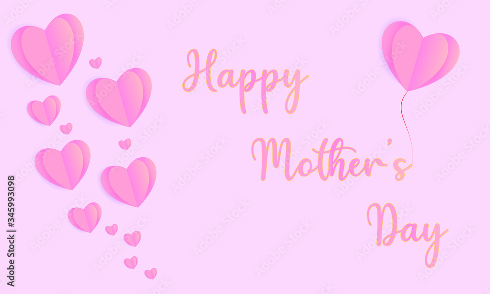 Happy Mother's day banner with hearts on pink background,vector illustration