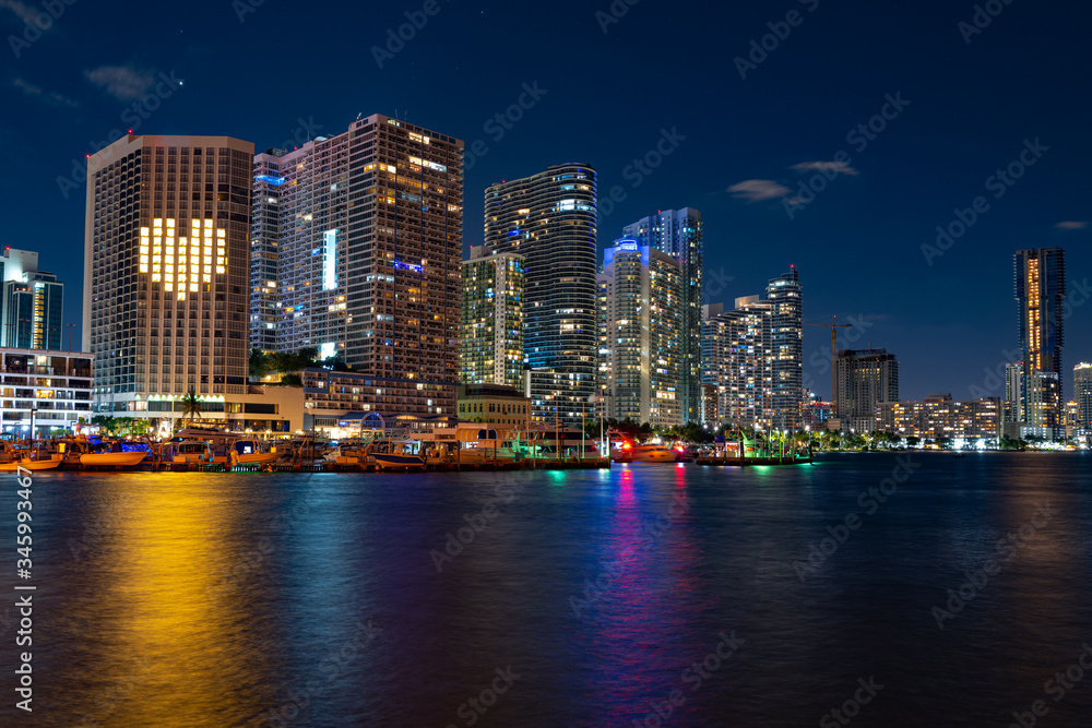 Miami Skyline Panorama after sunset. Miami, Florida, USA.