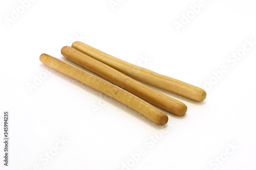 Bread sticks. Baking with olive oil. Natural homemade product. White background. 