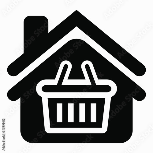 Home and basket icon. The symbol of the store. House of Commerce. Market. Commercial line vector icon for websites and mobile minimalistic flat design.