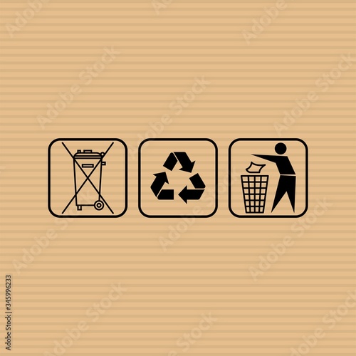 Do not litter flat vector sign. Garbage container flat vector icon. Recycled package vector icon