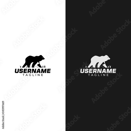 Illustration logo of a bear with its cubs on a black and white negative space.
