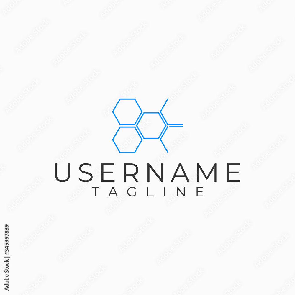 Technology logo with monoline style hexagon shaped base. Technology logo with monoline style hexagon shaped base.
