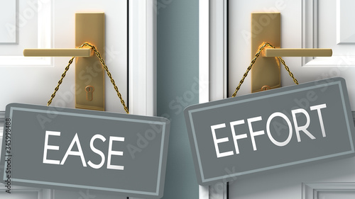 Obraz na plátne effort or ease as a choice in life - pictured as words ease, effort on doors to