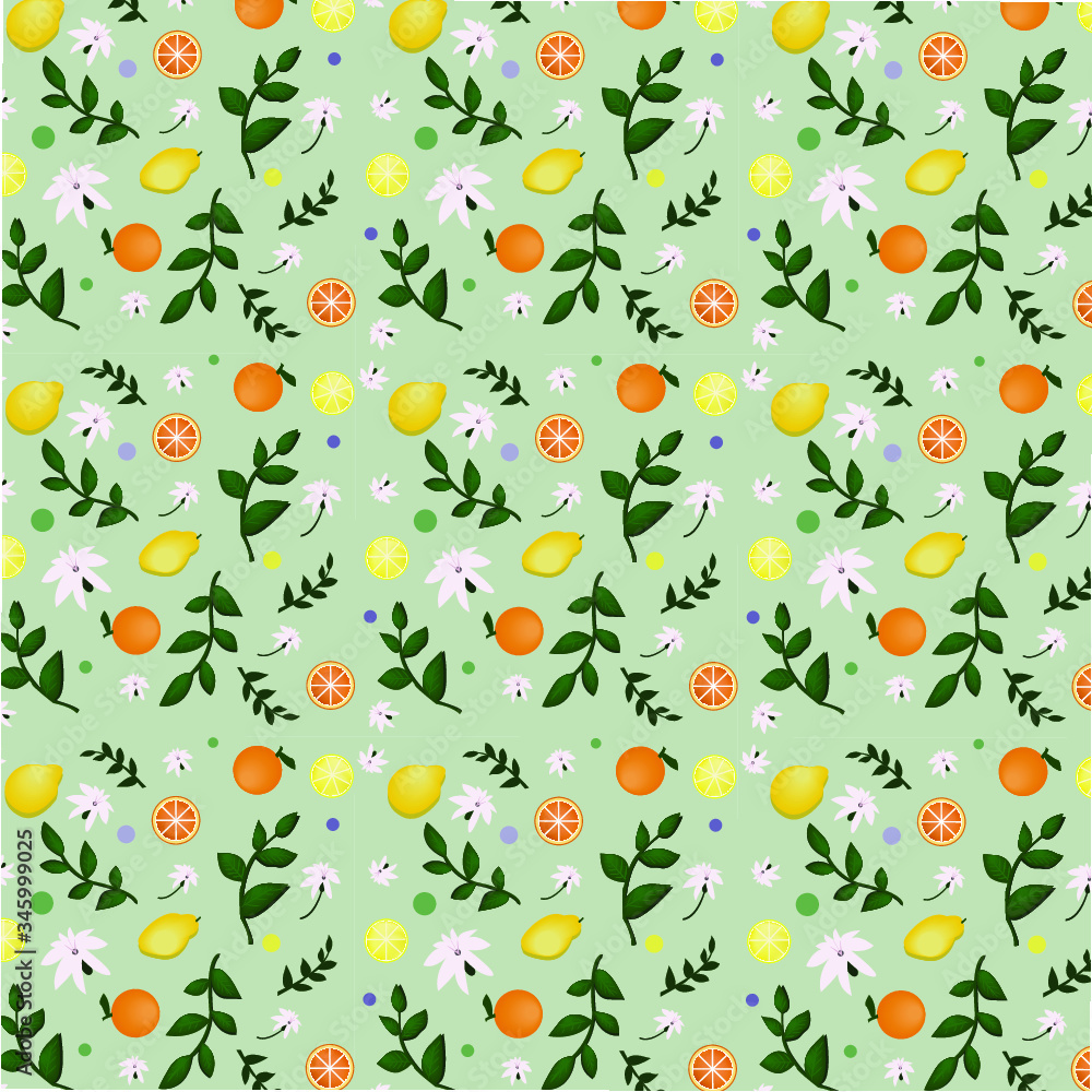seamless pattern with flowers and citrus seamless pattern with flowers and citrus