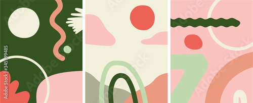 Mid century modern abstract art organic shapes, illustration vector set
