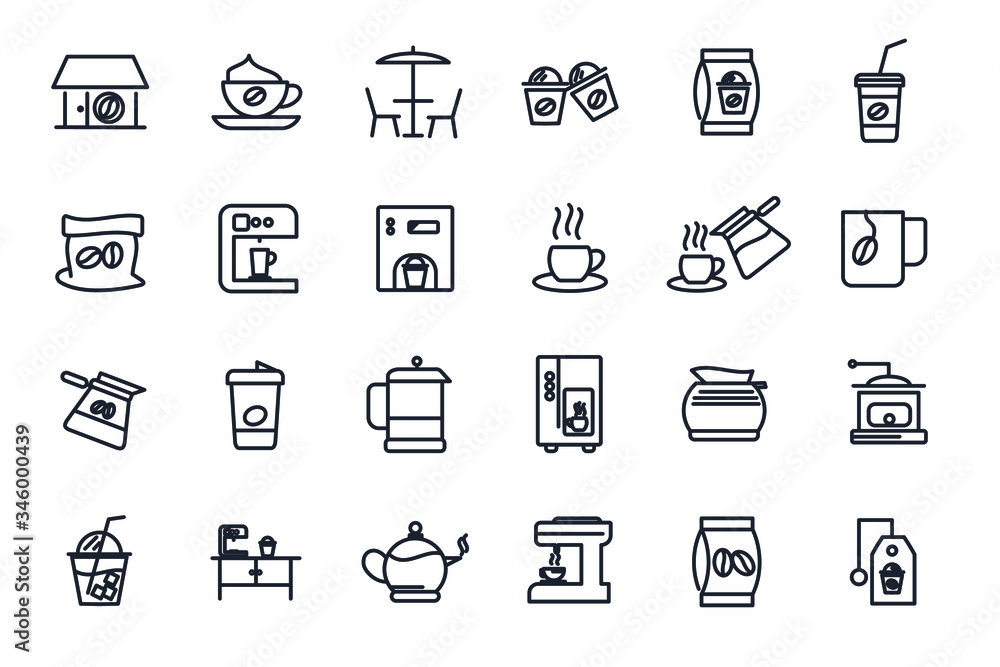 set Coffee icon template for graphic and web design collection. Coffee pack symbol logo vector illustration