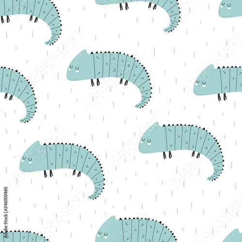 Seamless pattern with cartoon iguanas, decor elements. colorful vector for kids.Animals. hand drawing, flat style. baby design for fabric, print, textile, wrapperB