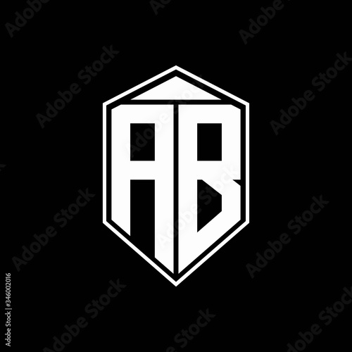 AB logo monogram with emblem shape combination tringle on top design template