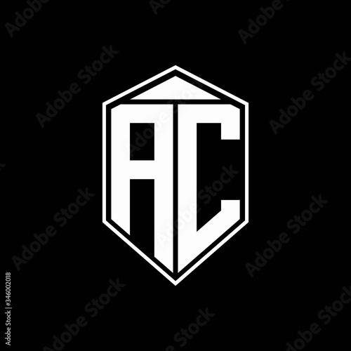 AC logo monogram with emblem shape combination tringle on top design template