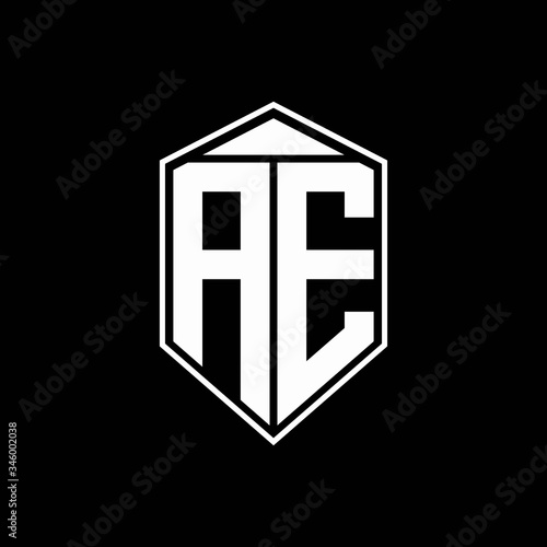 AE logo monogram with emblem shape combination tringle on top design template