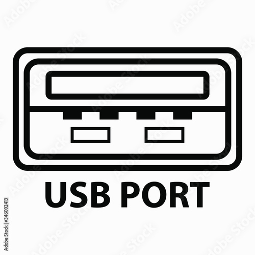 USB port. Illustration of usb connection. The device uses usb. Jumper or output usb. Vector icon. 