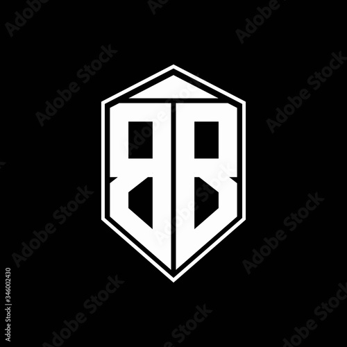 BB logo monogram with emblem shape combination tringle on top design template