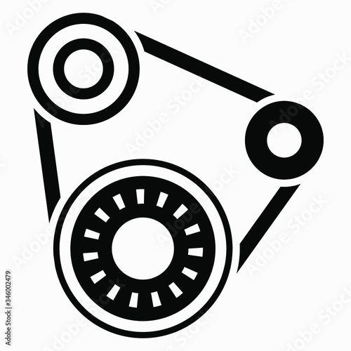 Drive pulley icon. The mechanism of the motor. Engine illustration. Belt and gears. Vector icon.