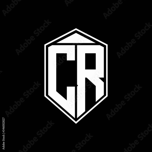 CR logo monogram with emblem shape combination tringle on top design template