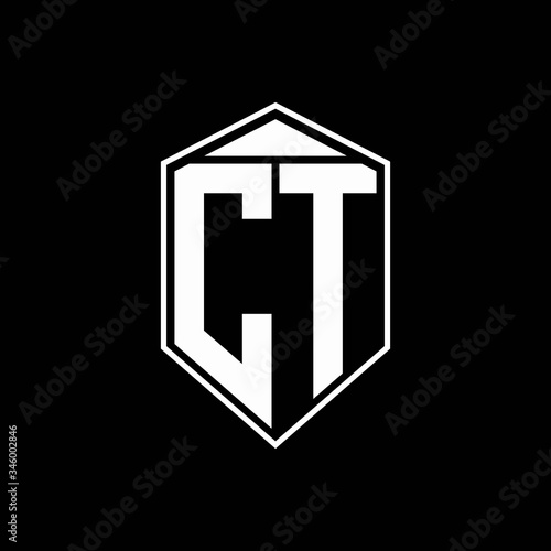 CT logo monogram with emblem shape combination tringle on top design template