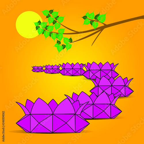 lotus vesak lantern with a full moon