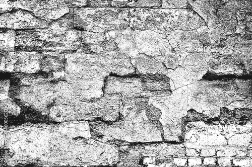 Distress old cracked concrete vector texture. EPS8 illustration. Black and white grunge background.