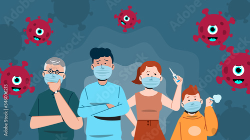 People who feel anxiety of Corona Virus 2020. Concept of fear and how to prevent.
Infographic vector, logo, symbol and prevention.