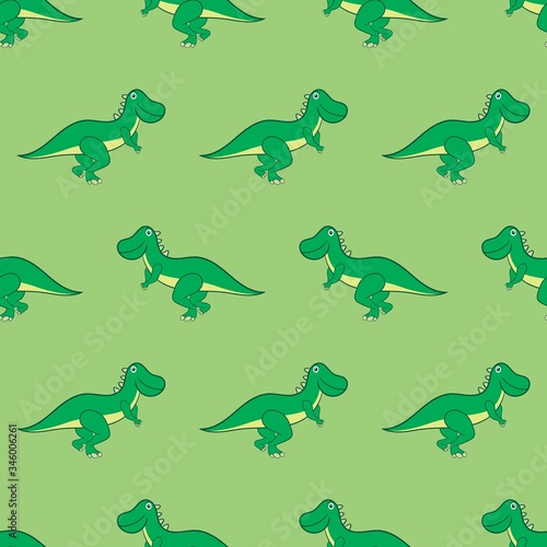 seamless pattern background with green dinosaur animal  cute illustration vector cartoon style drawing