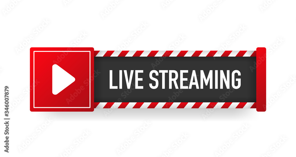 LIVE STREAMING red sign. Striped frame. Banner isolated on white background. Vector. LIVE STREAMING red sign. Striped frame. Banner isolated on white background. Vector.