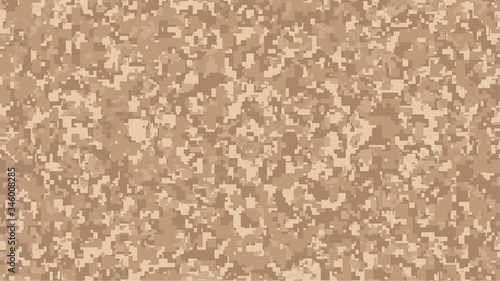 Light brown Pixel Camouflage. Desert Digital Camo background, military pattern, army and sport clothing, urban fashion. Vector Format. 16:9 aspect ratio.