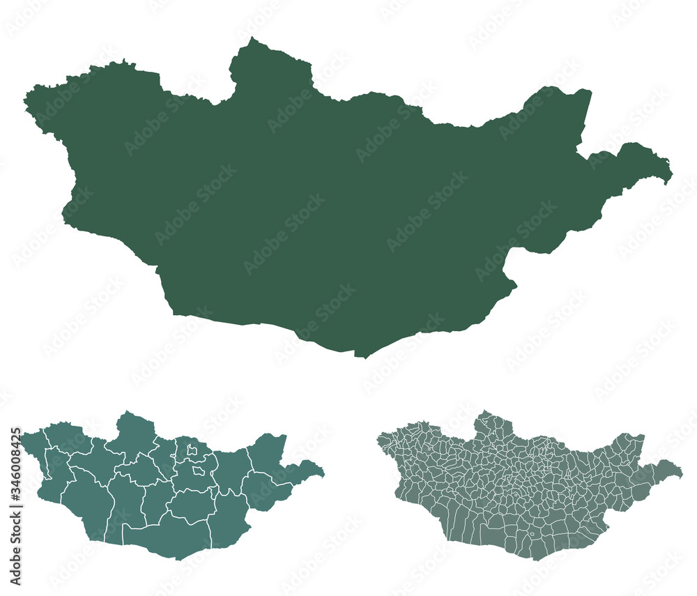 Obraz premium Mongolia map outline administrative regions vector template for infographic design. Administrative borders.
