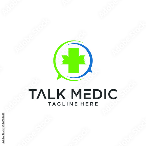 illustration of vector graphic cross medical logo with bubbles.