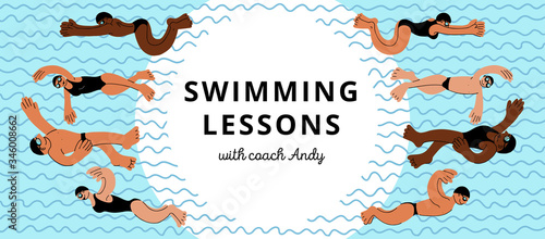 Swimming training horizontal banner