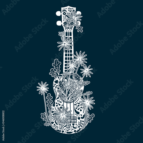 Floral ukulele design - single color print