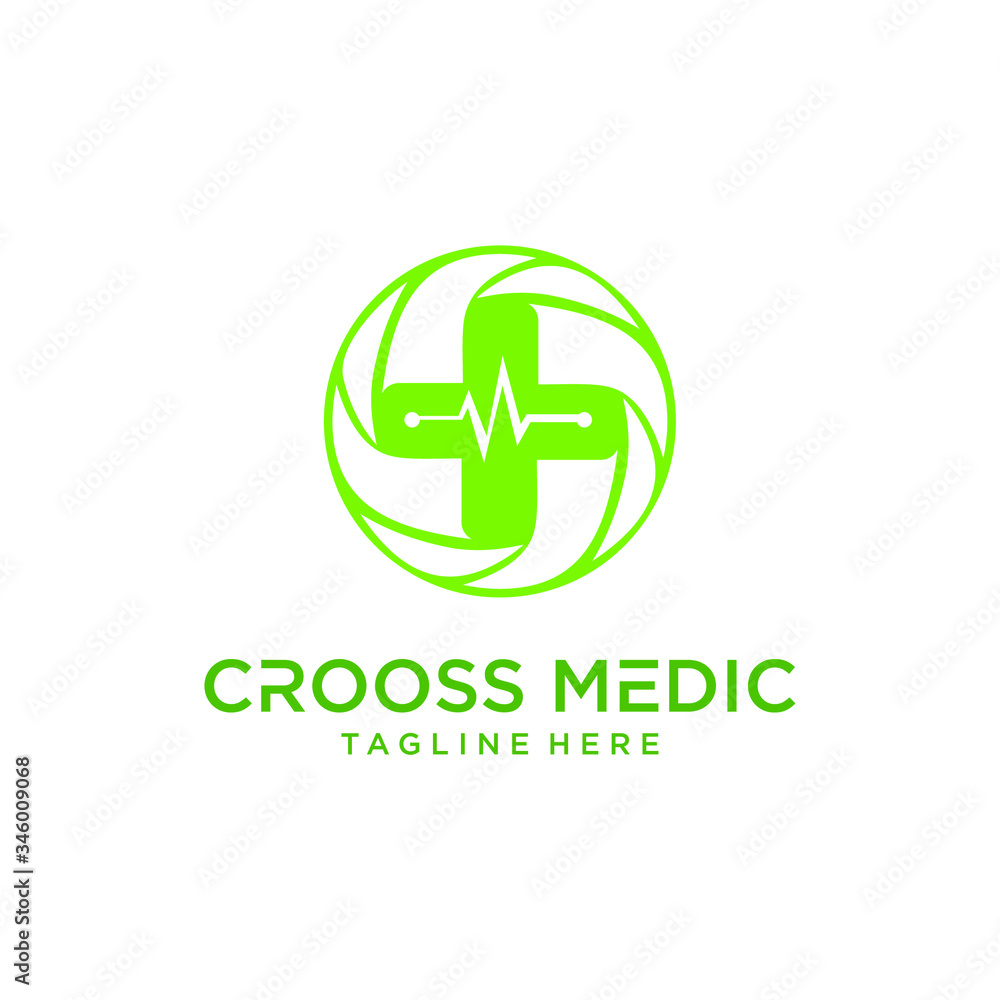vector illustration of cross logo combination with ECG. vector illustration of cross logo combination with ECG.