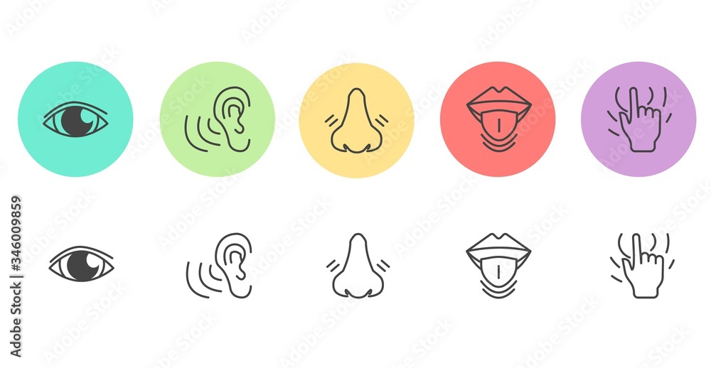 Icon set of five human senses vector illustration.