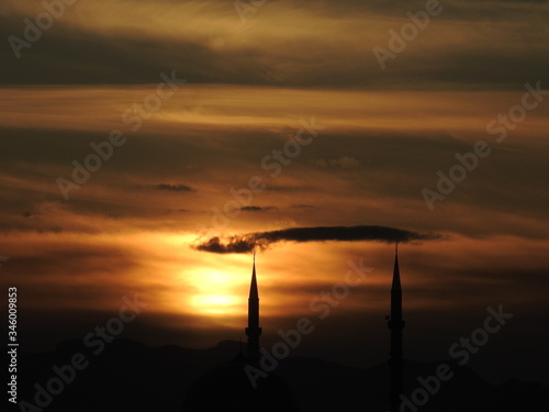 Wallpaper Mural sunset, sky, sun, clouds, sunrise, landscape, nature, evening, orange, cloud, silhouette, red, light, dusk, blue, view, beautiful, morning, yellow, power, tower Torontodigital.ca