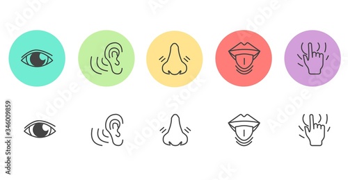 Icon set of five human senses vector illustration.