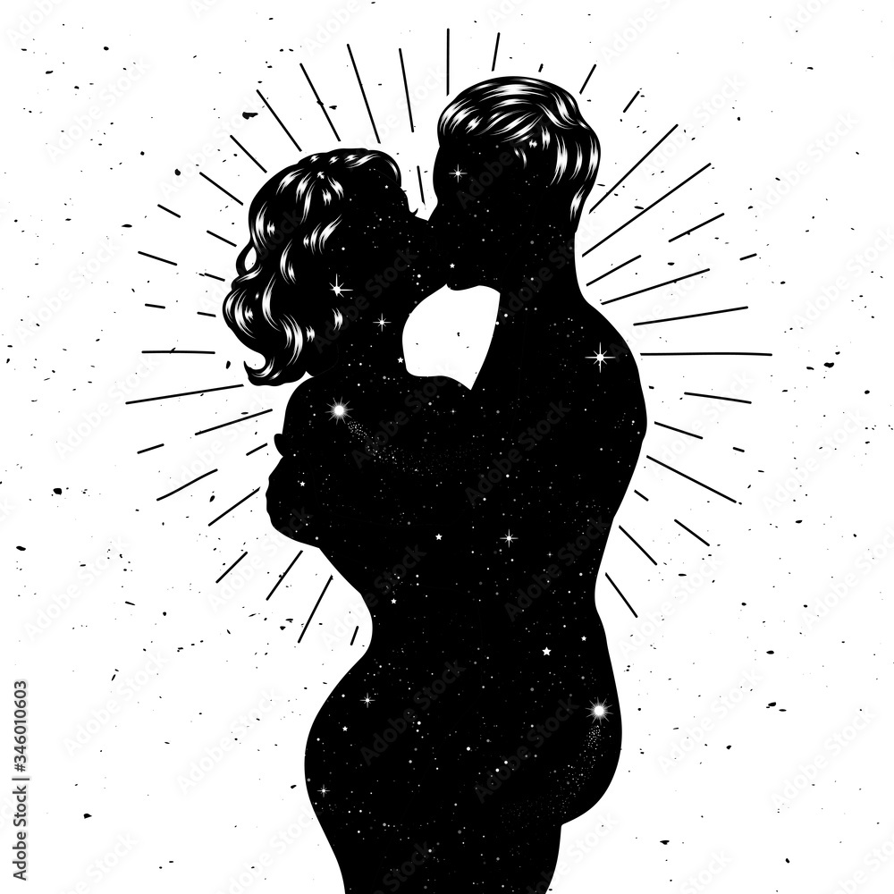 Woman and man kissing, beautiful sensual couple in love on space  background. Vector illustration Stock Vector | Adobe Stock