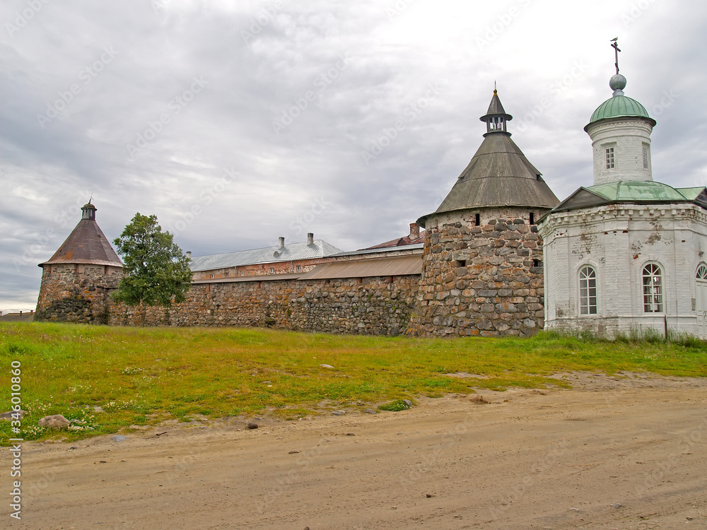 Chapel of Konstantin and Elena, Korozhnaya and Nikolskaya towers. Spaso-Preobrazhensky Solovetsky monastery. Arhangelsk region