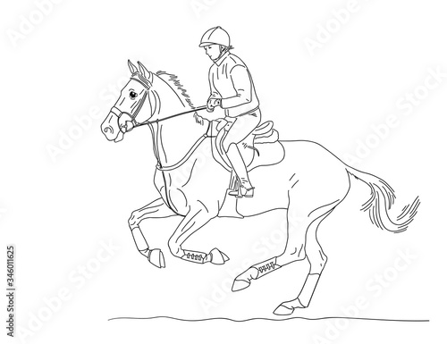 Girl rider on a horse makes a quick gallop