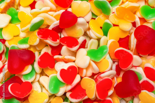 Juicy colorful jelly sweets. Gummy candies. Hearts. © Nikolay