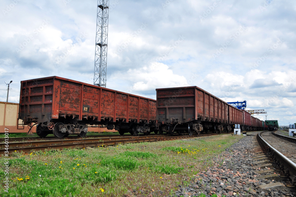 Railway cars at the final stop. Rail freight transport. Railway cars at the final stop. Rail freight transport.