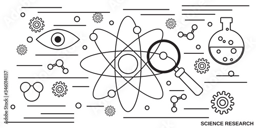 Science research thin line art style vector concept illustration