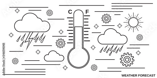 Weather forecast thin line art style vector concept illustration